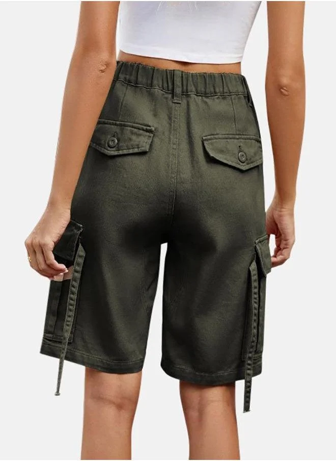 YUNIQEE Green Solid Cargo Shorts