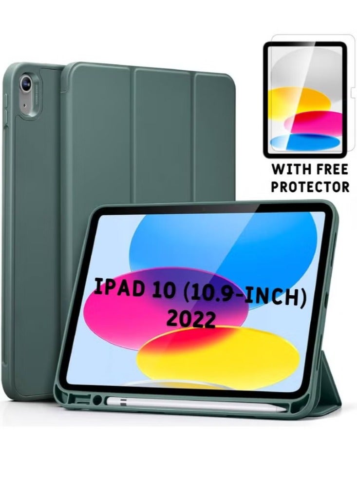 Dreamzon Case For iPad 10 (10.9-Inch, 2022 Model, 10th Generation) With Tempered Glass Screen Protector, Slim Tablet Cover With Soft TPU Back, Auto Wake/Sleep (Green) - Image 1