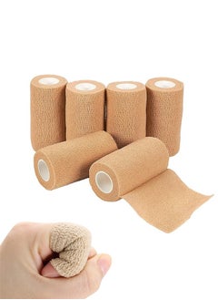 WOLONOW 6 Rolls Self Adhesive Bandage Wrap, Sports Bandage wraps 3 in x 5 Yard Breathable, Self-Adherent Cohesive First Aid Medical Wrap Elastic Cohesive Wrap Tape for Wrist, Swelling, Sports, Tattoo (Tan)  - Image 1