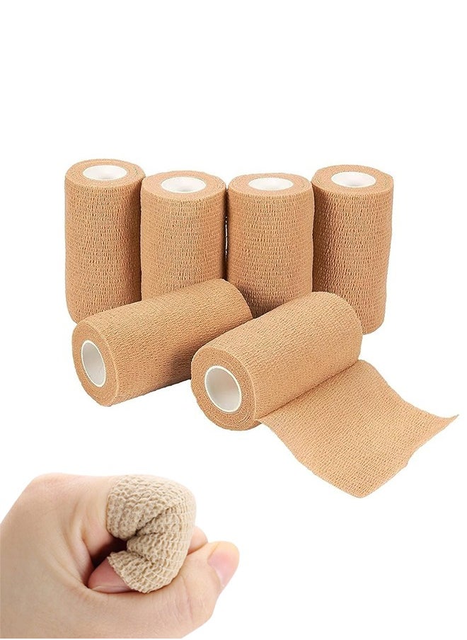 WOLONOW 6 Rolls Self Adhesive Bandage Wrap, Sports Bandage wraps 3 in x 5 Yard Breathable, Self-Adherent Cohesive First Aid Medical Wrap Elastic Cohesive Wrap Tape for Wrist, Swelling, Sports, Tattoo (Tan)  - Image 1