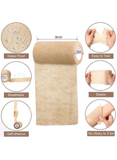 WOLONOW 6 Rolls Self Adhesive Bandage Wrap, Sports Bandage wraps 3 in x 5 Yard Breathable, Self-Adherent Cohesive First Aid Medical Wrap Elastic Cohesive Wrap Tape for Wrist, Swelling, Sports, Tattoo (Tan)  - Image 2