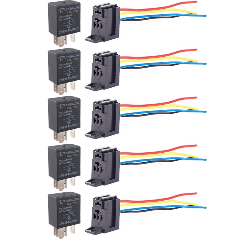 E Support Car Relay 12v 30a Spdt 5pin Socket Pack of 5