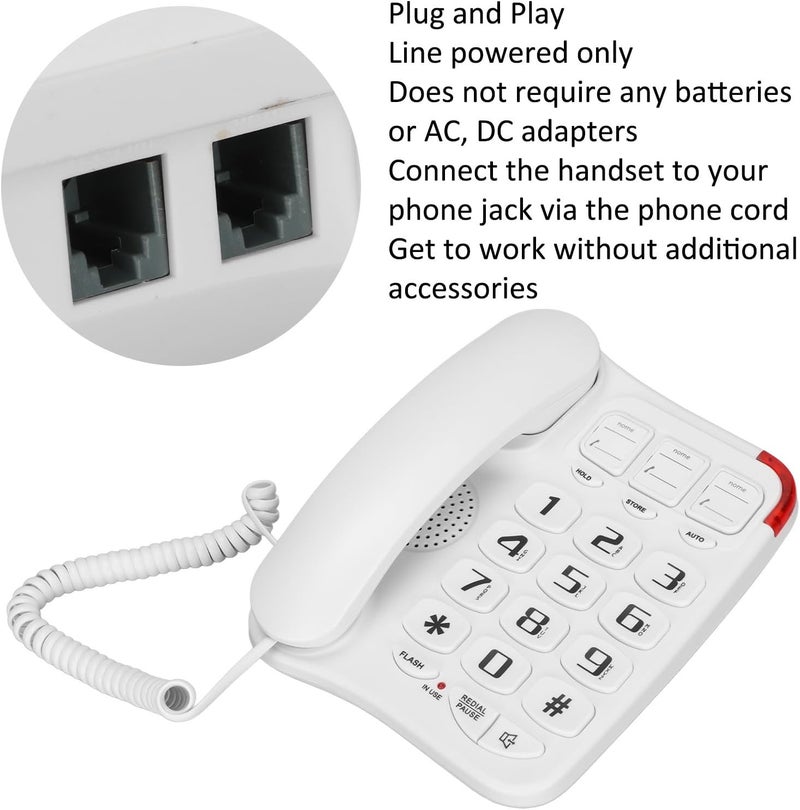 Drfeify Big Phone 3 Picture Keys Amplified Sound Corded Landline Telephone for Seniors Home Office - Image 3