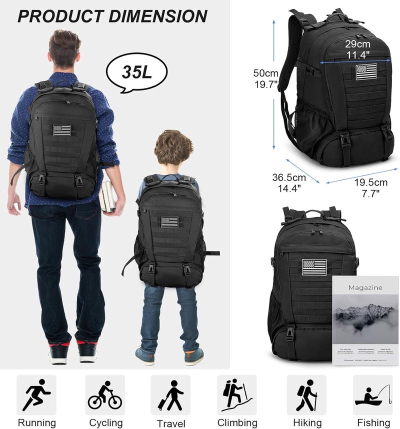 Jueachy Tactical Backpack for Men Hunting Backpack EDC Rucksack Military Hiking Camping Daypack with USA Flag Patch - Image 3