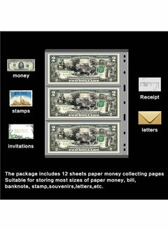 Y&D Paper Money Collection Supplies Pages, 12 Sheets Currency Collecting Book Album Sleeves, 36 Pocket Stamp Page Holders for Standard 9-Hole Coin Collector Binder, 3 Pockets/Sheet  - Image 3