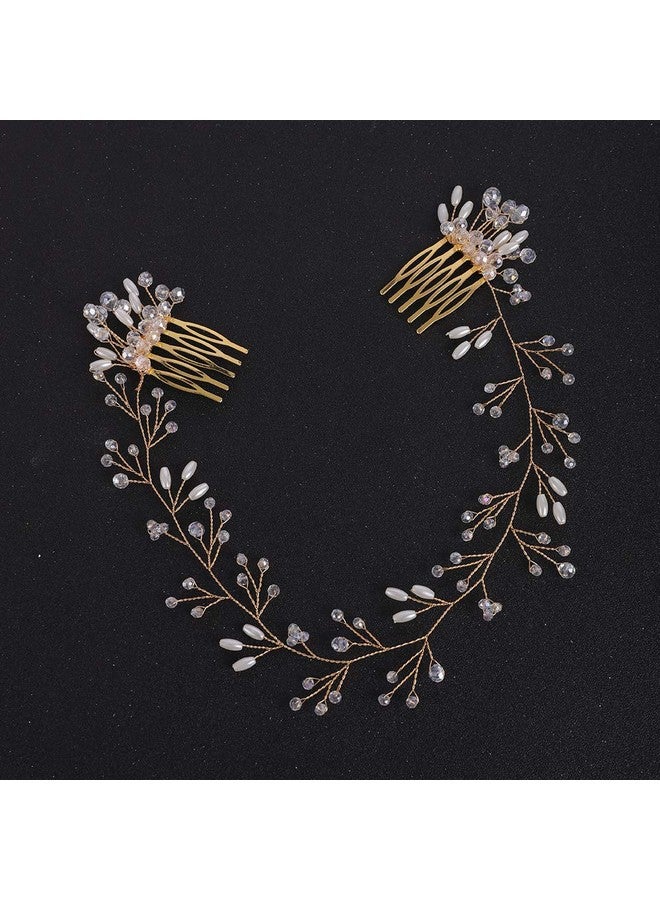 FXmimior Bride Hair Accessories Crystal Hair Vine Headband Wedding Hair Comb Evening Party Hair Piece (Gold)… - Image 3