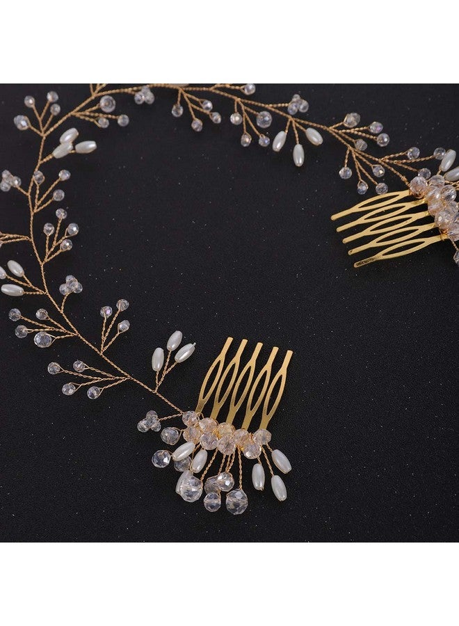 FXmimior Bride Hair Accessories Crystal Hair Vine Headband Wedding Hair Comb Evening Party Hair Piece (Gold)… - Image 4