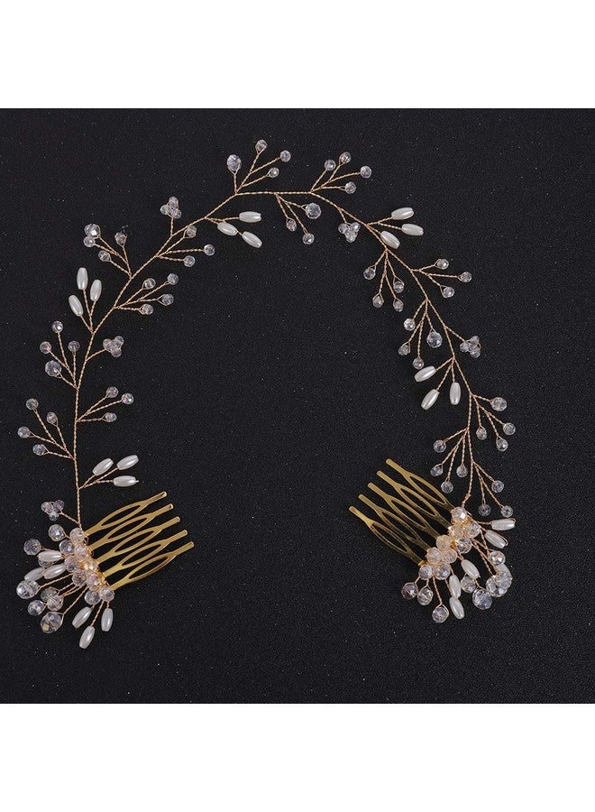 FXmimior Bride Hair Accessories Crystal Hair Vine Headband Wedding Hair Comb Evening Party Hair Piece (Gold)… - Image 2