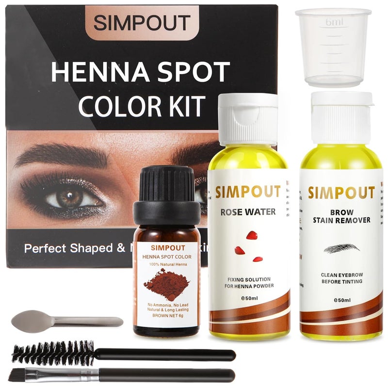Simpout Natural Henna Hair Kit  Henna Powder with Rose Water  Brow Stain Remover No Ammonia No Lead Professional Henna Kit for Salon  Home Use Brown