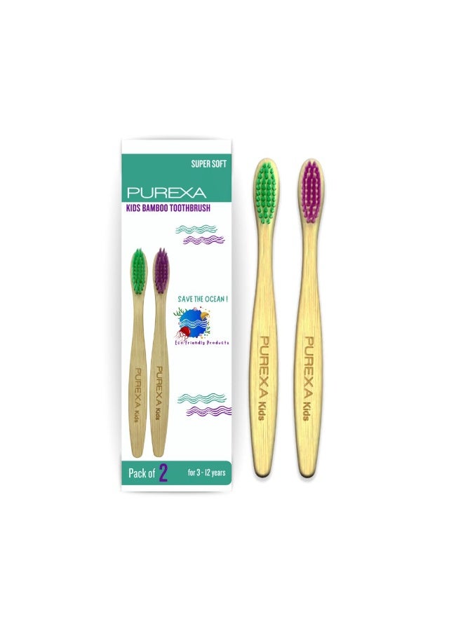 PUREXA Kids Bamboo Toothbrush (Pack of 2)| Soft Bristles & Easy Grip Handle | Eco-Friendly, Antibacterial & Biodegradable | Safe & Gentle Oral Care for Kids (Ages 3-12) - Image 1