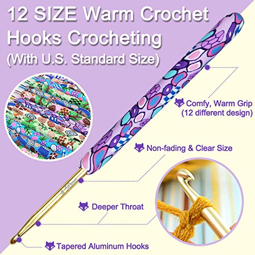 Coopay Complete Crochet Hooks Set for Beginners, 2.25mm-8mm Crochet Hook, Ergonomic Crochet Hooks for Arthritic Hands, Cute Animal Print Comfort Grip, Crochet Needles for Blankets Dolls Scarves - Image 2