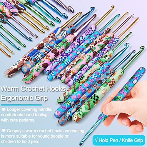 Coopay Complete Crochet Hooks Set for Beginners, 2.25mm-8mm Crochet Hook, Ergonomic Crochet Hooks for Arthritic Hands, Cute Animal Print Comfort Grip, Crochet Needles for Blankets Dolls Scarves - Image 3