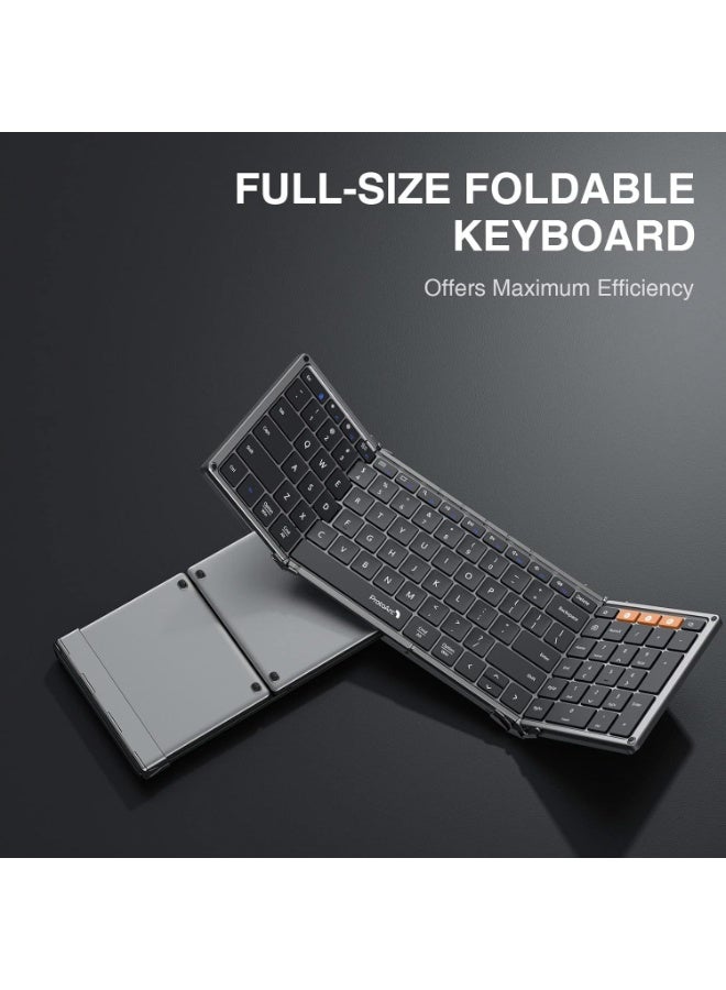 ProtoArc Foldable Bluetooth Keyboard, XK01 Folding Wireless Portable Keyboard with Numeric Keypad, Full-Size Travel Keyboards for iPad Tablet Smartphone Laptop PC Windows iOS Android, Space Gray - Image 2