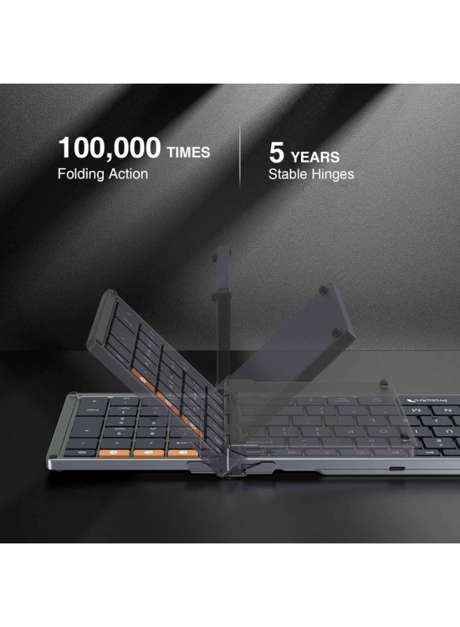 ProtoArc Foldable Bluetooth Keyboard, XK01 Folding Wireless Portable Keyboard with Numeric Keypad, Full-Size Travel Keyboards for iPad Tablet Smartphone Laptop PC Windows iOS Android, Space Gray - Image 5