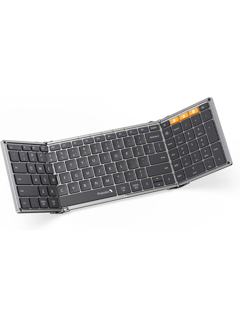 ProtoArc Foldable Bluetooth Keyboard, XK01 Folding Wireless Portable Keyboard with Numeric Keypad, Full-Size Travel Keyboards for iPad Tablet Smartphone Laptop PC Windows iOS Android, Space Gray - Image 1