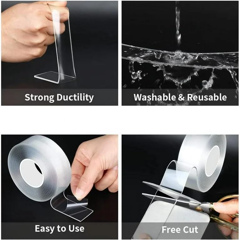 D-Fix ® شريط لاصق مزدوج الجوانب متعدد الاستخدامات بطول 3 متر - شريط سيليكون لاصق، قوي، مقاوم للحرارة، متعدد الوظائف، قابل للإزالة، قابل للغسل، قابل لإعادة الاستخدام، شريط جل نانو مضاد للانزلاق - Image 5