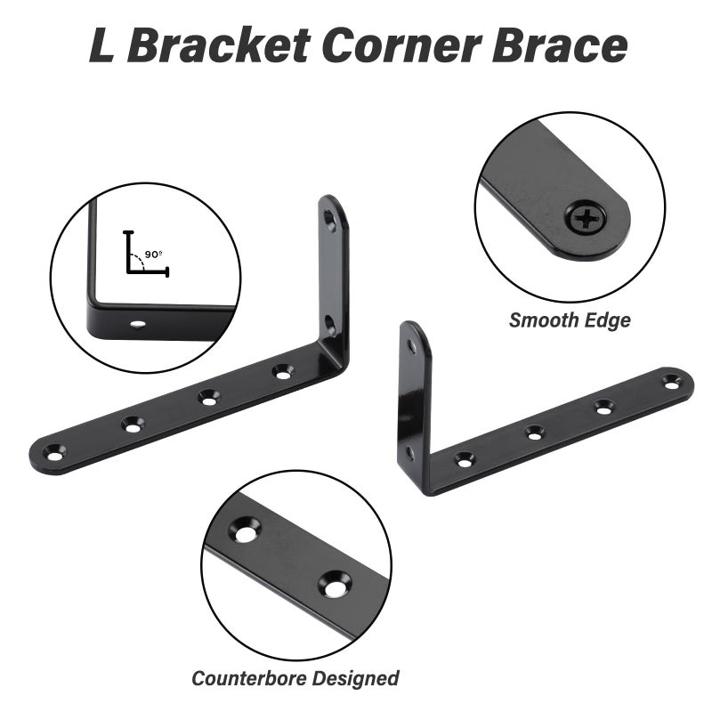 Home Master Hardware Corner Brace White L Shelf Brackets Heavy Duty L Shelf Bracket, 5X3 Inch Joint Angle Bracket For Shelves Wood Furniture Frame With Screws(4 Pack ) - Image 2