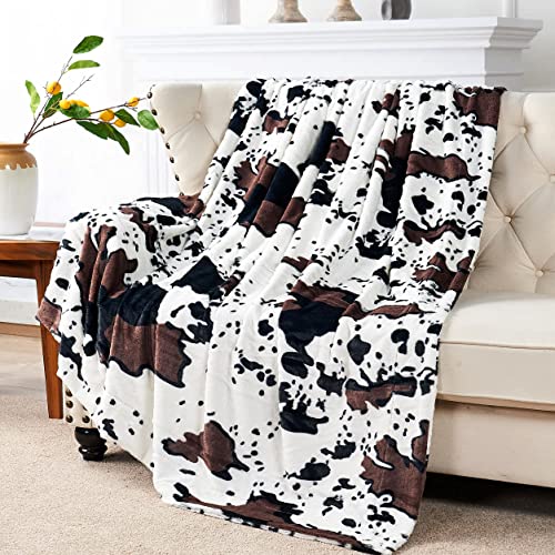 Home Soft Things Cow Print Blanket Throws Animal Black White Brown Throw for Chair Bedroom Living Room Sofa Couch Bed Outdoor Double Sided Faux Fur Fleece Soft Cozy Throw Blanket, 50" x 60" - Image 4