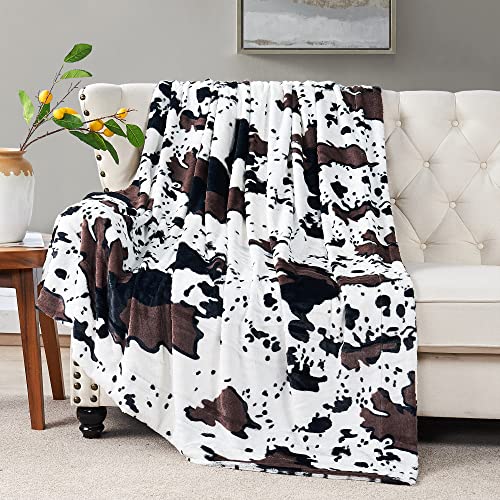 Home Soft Things Cow Print Blanket Throws Animal Black White Brown Throw for Chair Bedroom Living Room Sofa Couch Bed Outdoor Double Sided Faux Fur Fleece Soft Cozy Throw Blanket, 50" x 60" - Image 2