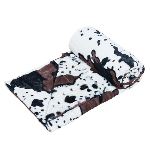 Home Soft Things Cow Print Blanket Throws Animal Black White Brown Throw for Chair Bedroom Living Room Sofa Couch Bed Outdoor Double Sided Faux Fur Fleece Soft Cozy Throw Blanket, 50" x 60" - Image 1