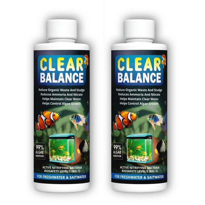Scentora منقي مياه حوض السمك Clear Balance مزيل الطحالب، مزيل الطحالب، منظف حوض السمك وحوض الأسماك، 100% آمن للأسماك، عامل منقي المياه البيولوجي لحوض السمك (200 مل لكل منهما) (400 مل) - Image 1