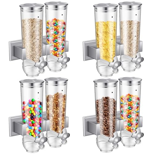 Huwena 4 Sets Cereal Containers Storage3L Each Set Wall Mounted Cereal Dispenser Dry Food Dispenser Grain Storage Dispenser for Candy Oatmeal Coffee Bean Nuts Food Container Silver - Image 1