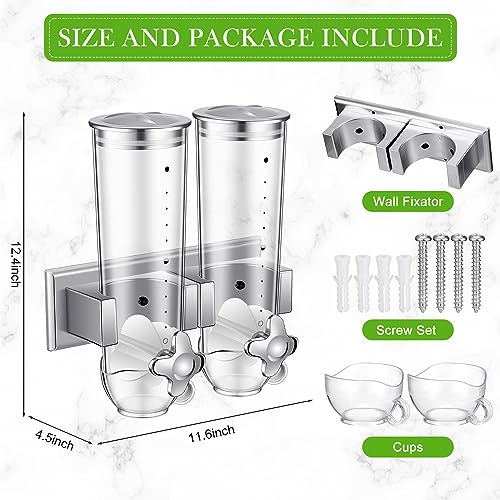 Huwena 4 Sets Cereal Containers Storage3L Each Set Wall Mounted Cereal Dispenser Dry Food Dispenser Grain Storage Dispenser for Candy Oatmeal Coffee Bean Nuts Food Container Silver - Image 3