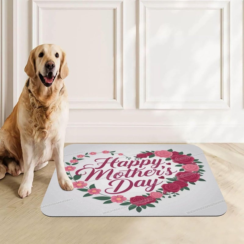 Dog Food Mat Happy Mother's Day Floral Gift for Mom Rose Absorbent Water Bowl Mats Cat Pet Feeding Placemats 24x16In - Image 1