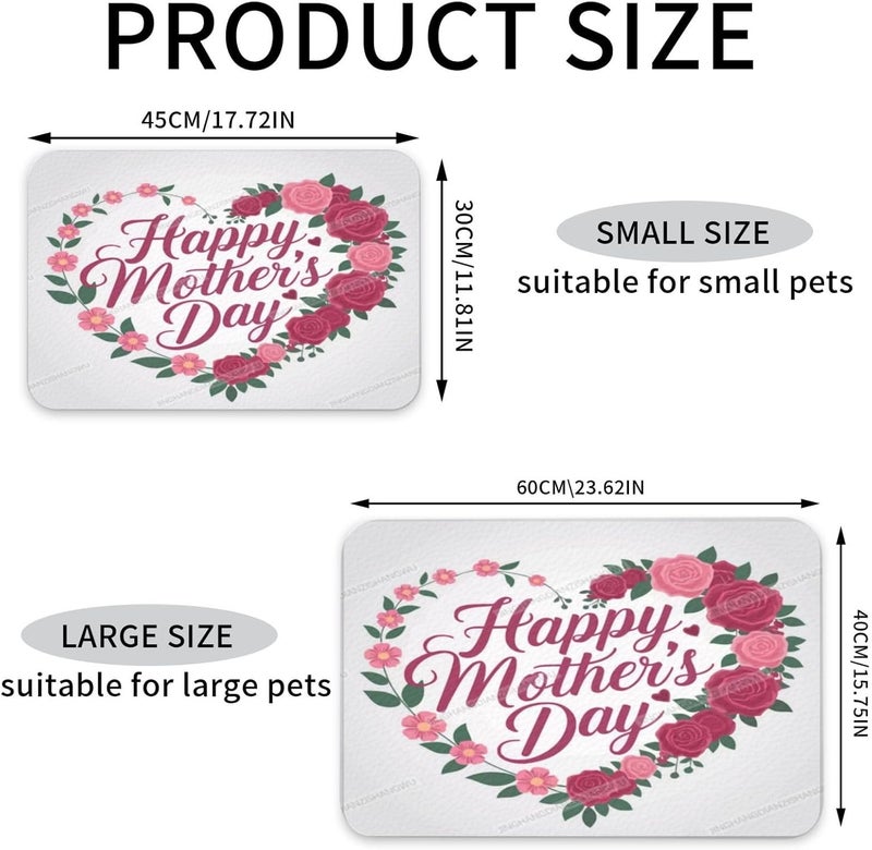 Dog Food Mat Happy Mother's Day Floral Gift for Mom Rose Absorbent Water Bowl Mats Cat Pet Feeding Placemats 24x16In - Image 4