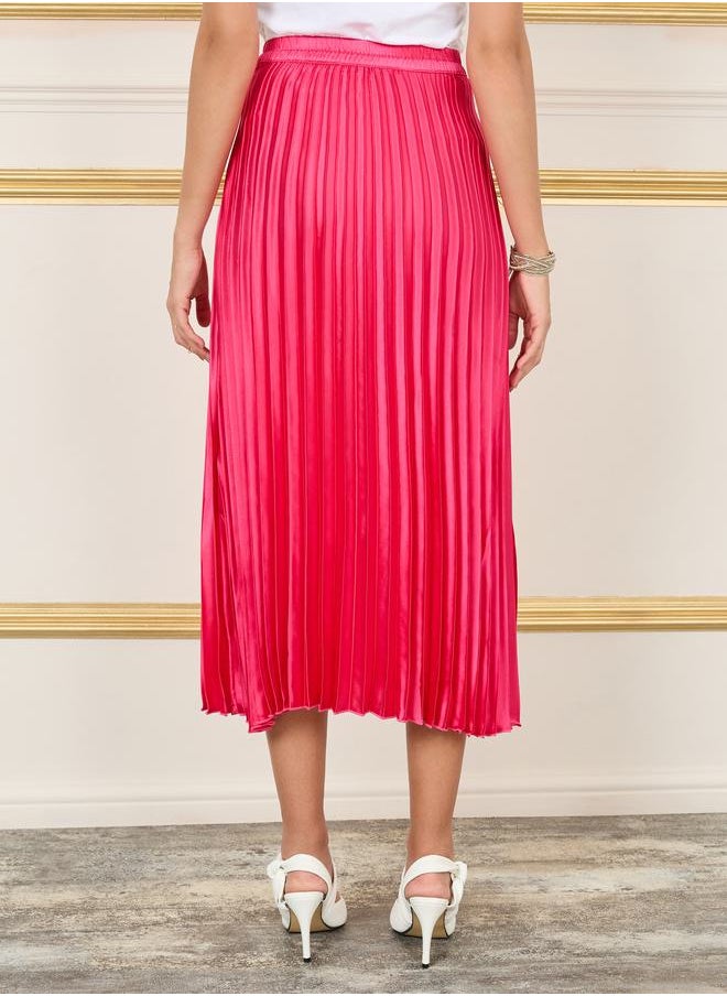 Styli - Satin High Rise Pleated Midi Skirt - Image 1