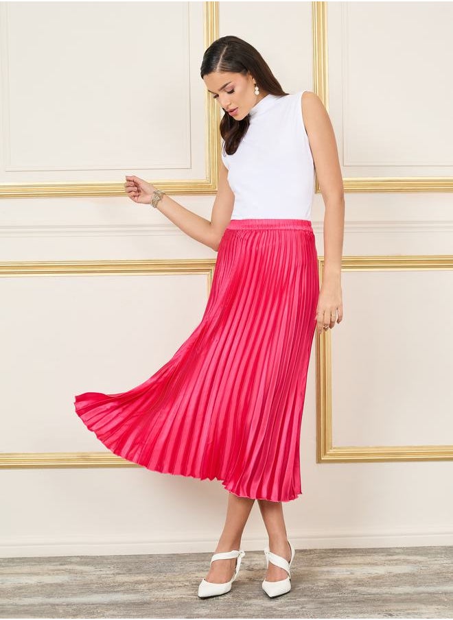 Styli - Satin High Rise Pleated Midi Skirt - Image 1