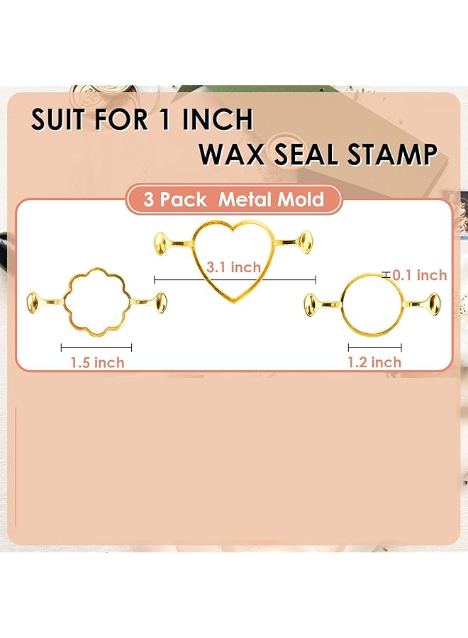 إيروريكس مجموعة من 3 قوالب ختم شمع معدنية مع شكل قلب زهرة مستديرة لختم شمع مقاس 1 بوصة، صناعة يدوية، شمع لاصق لدعوات الزفاف والمظاريف والبطاقات والهدايا ولف النبيذ - Image 5