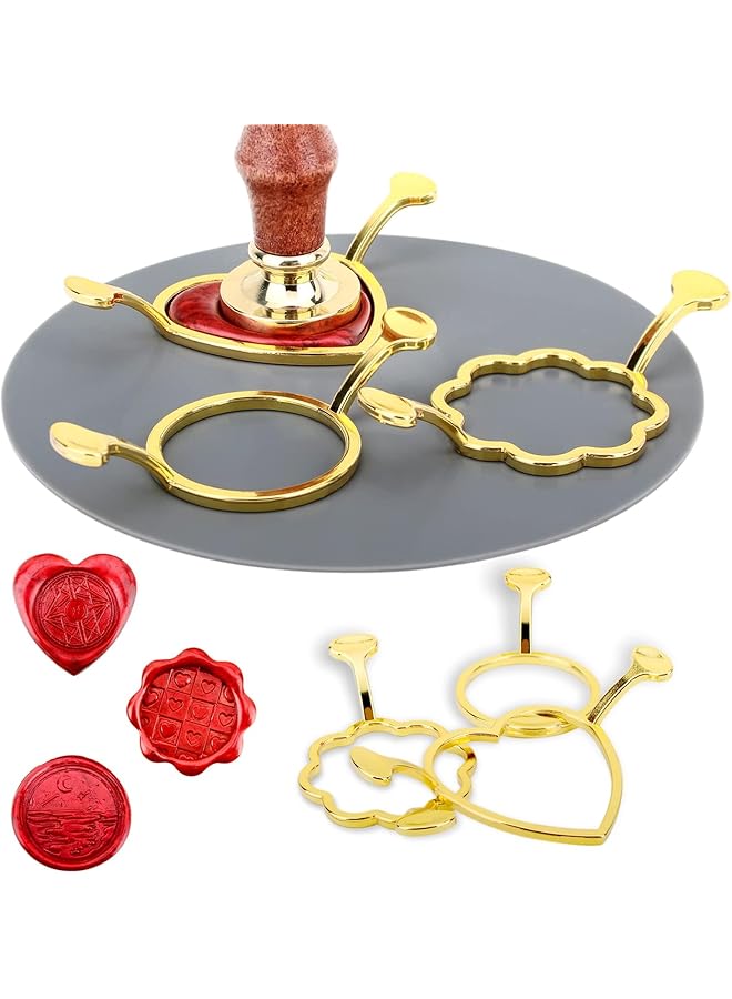 إيروريكس مجموعة من 3 قوالب ختم شمع معدنية مع شكل قلب زهرة مستديرة لختم شمع مقاس 1 بوصة، صناعة يدوية، شمع لاصق لدعوات الزفاف والمظاريف والبطاقات والهدايا ولف النبيذ - Image 1