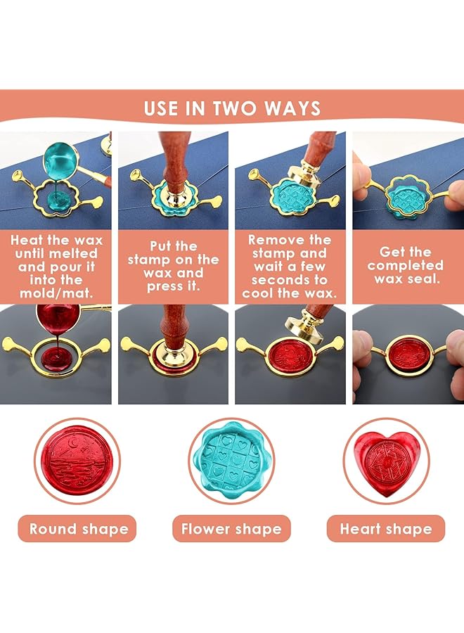 إيروريكس مجموعة من 3 قوالب ختم شمع معدنية مع شكل قلب زهرة مستديرة لختم شمع مقاس 1 بوصة، صناعة يدوية، شمع لاصق لدعوات الزفاف والمظاريف والبطاقات والهدايا ولف النبيذ - Image 4