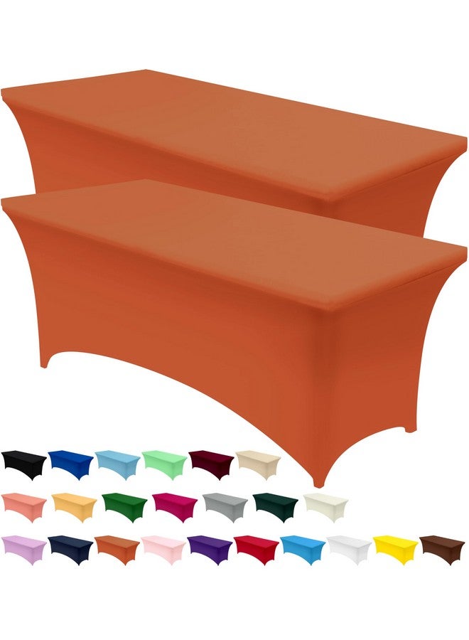 Utopia Kitchen Spandex Tablecloth 2 Pack [6FT, Orange] Tight, Fitted, Washable and Wrinkle Resistant Stretch Table Cloth Rectangle Cover for Trade Show, Weddings & Parties [72Lx30Wx30H Inch] - Image 1