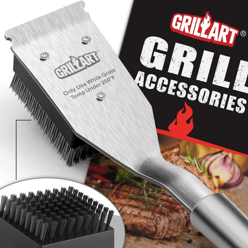 GRILLART Grill Brush and Scraper, Wire BBQ Grill Brush for Outdoor Grill, 16.5â€ Grill Cleaning Brush BBQ Grill Accessories, Safe Grill Cleaner Brush-Ideal Gift for Men/Dad BBQ Brush for Grill Cleaning - Image 1