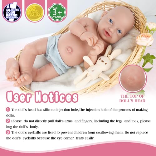Vollence 14 inch Full Body Silicone Baby Dolls with Magnetic Mouth, Not Vinyl Dolls, Realistic Newborn Silicone Baby Dolls Gifts for Kids,Birthday Gifts Stress Relief for Adults - Girl - Image 2