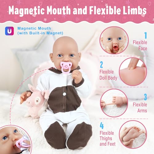 Vollence 14 inch Full Body Silicone Baby Dolls with Magnetic Mouth, Not Vinyl Dolls, Realistic Newborn Silicone Baby Dolls Gifts for Kids,Birthday Gifts Stress Relief for Adults - Girl - Image 4