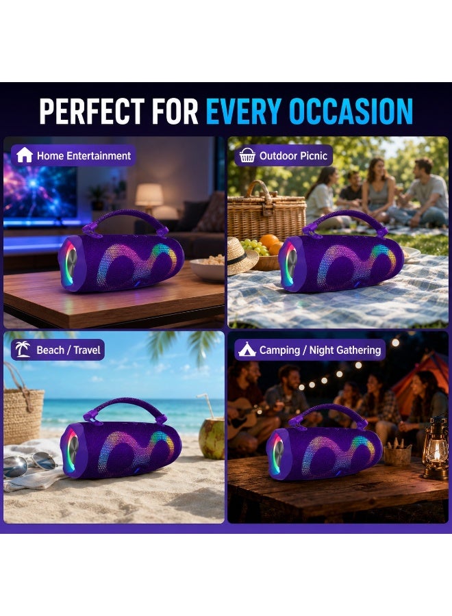 Smartbarry M50 Plus Portable Wireless Speaker Purple RGB Light, Deep Bass Sound, 15000mAh Battery, TWS Stereo Pairing, Bluetooth Speaker with Hands-Free Calling, Rechargeable Outdoor Party Audio System - Image 3
