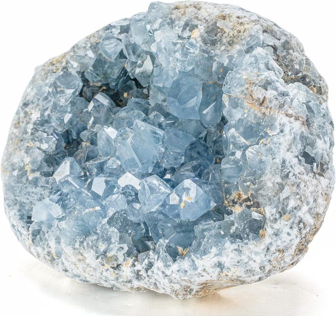 RAW AAA+ CELESTITE CRYSTAL CLUSTER GEODE - HIGH ENERGY NATURAL CELESTINE STONE - REIKI WICCA CELESTITA ROCK WITH HEALING AND CALMING EFFECTS (FAMILY OWNED AND OPERATED)