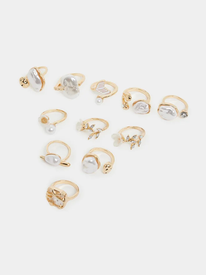 Styli Pack of 11 - Embellished Faux Pearl Rings