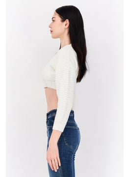 Don't Call Me Jennyfer Women Ribbed Collar Knitted Crop Sweater, White  - Image 2