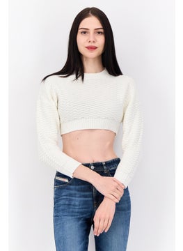 Don't Call Me Jennyfer Women Ribbed Collar Knitted Crop Sweater, White  - Image 1