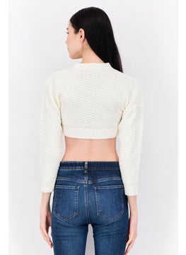 Don't Call Me Jennyfer Women Ribbed Collar Knitted Crop Sweater, White  - Image 3