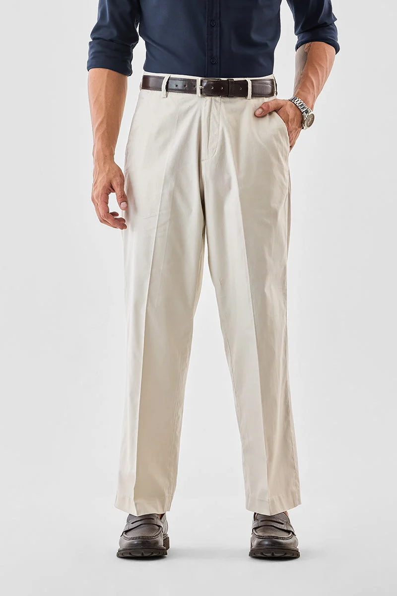 سنيتش Beige Solid Regular Fit Formal Trousers