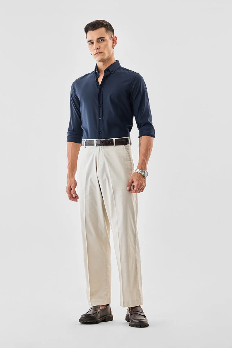 سنيتش Beige Solid Regular Fit Formal Trousers