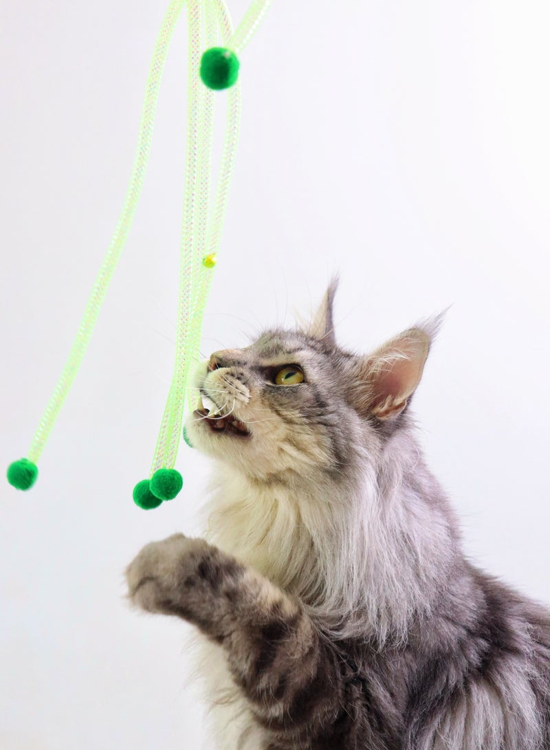 1 PC Interactive Cat Wand Toy with Colorful Striped Fabric Teaser & Bell - Durable Kitten Training Stick for Exercise and Play (Random Color) - Image 3