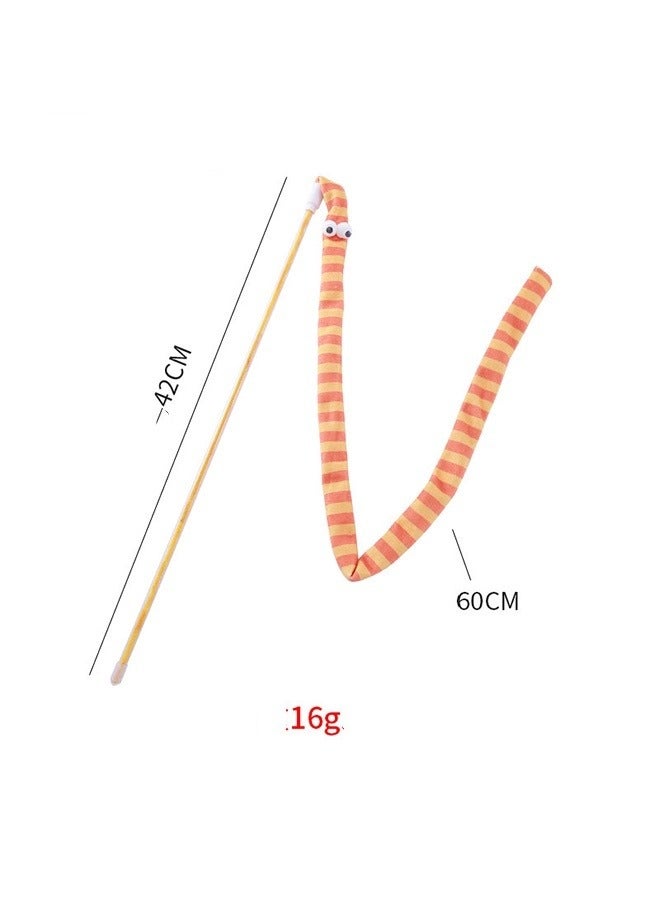 1 PC Interactive Cat Wand Toy with Colorful Striped Fabric Teaser & Bell - Durable Kitten Training Stick for Exercise and Play (Random Color) - Image 2