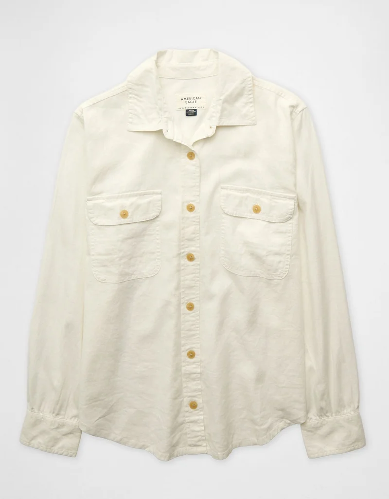American Eagle  AE Linen-Blend Button-Up Shirt for Women | Best Price UAE