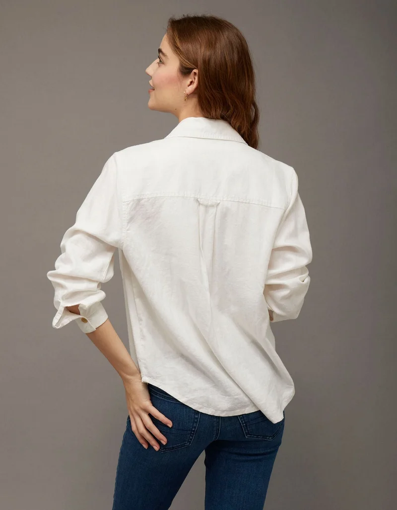 American Eagle  AE Linen-Blend Button-Up Shirt for Women | Best Price UAE